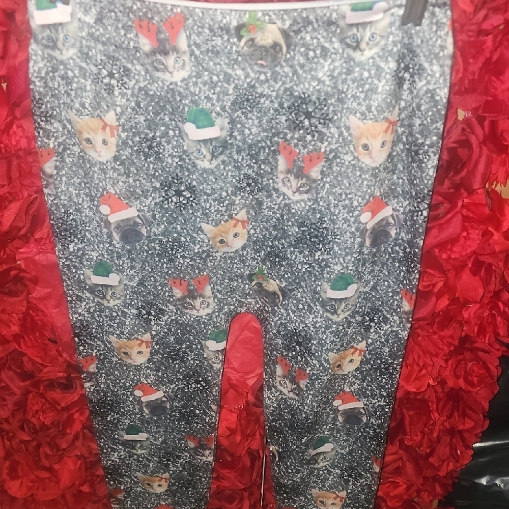 Women's Festive Cat Print Leggings Size L/XL